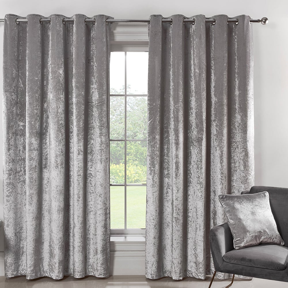 Divante Silver Crushed Velvet Eyelet Curtains 229cm Image 2