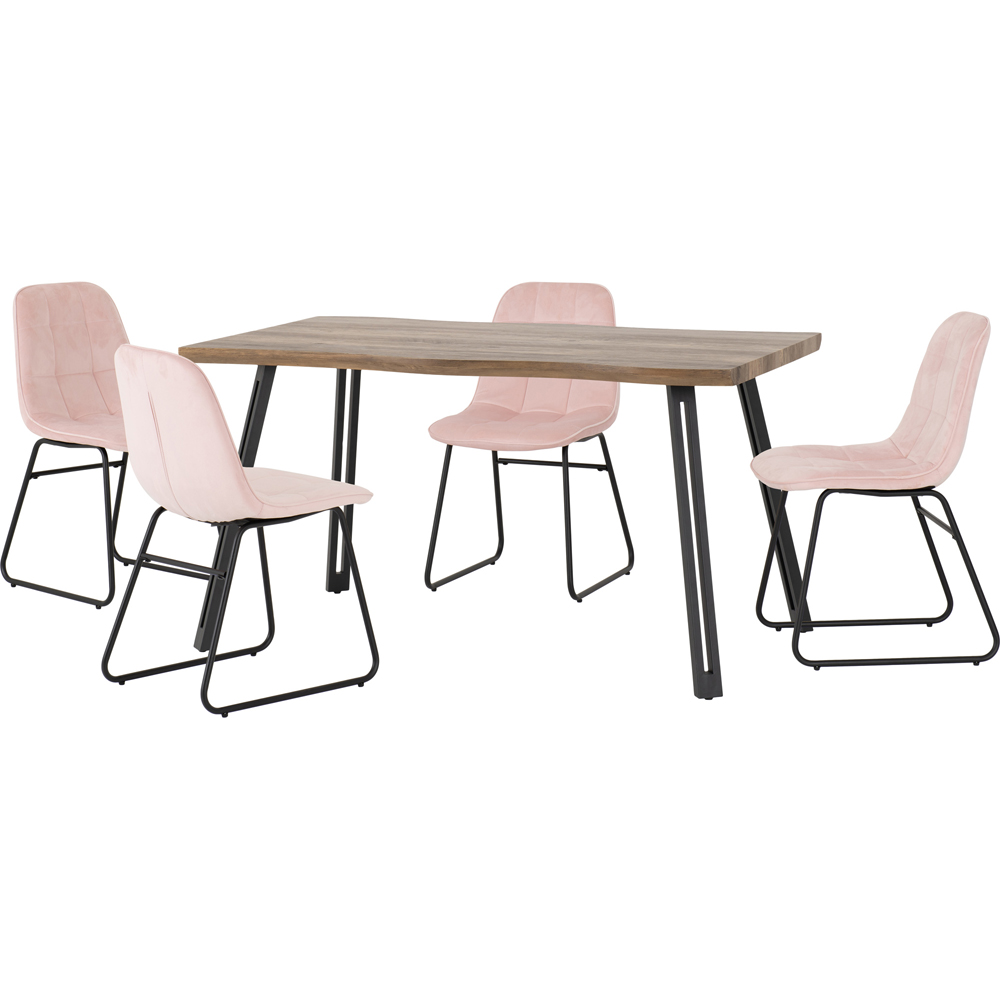 Seconique Quebec Wave Lukas 4 Seater Dining Set Medium Oak and Baby Pink Image 2