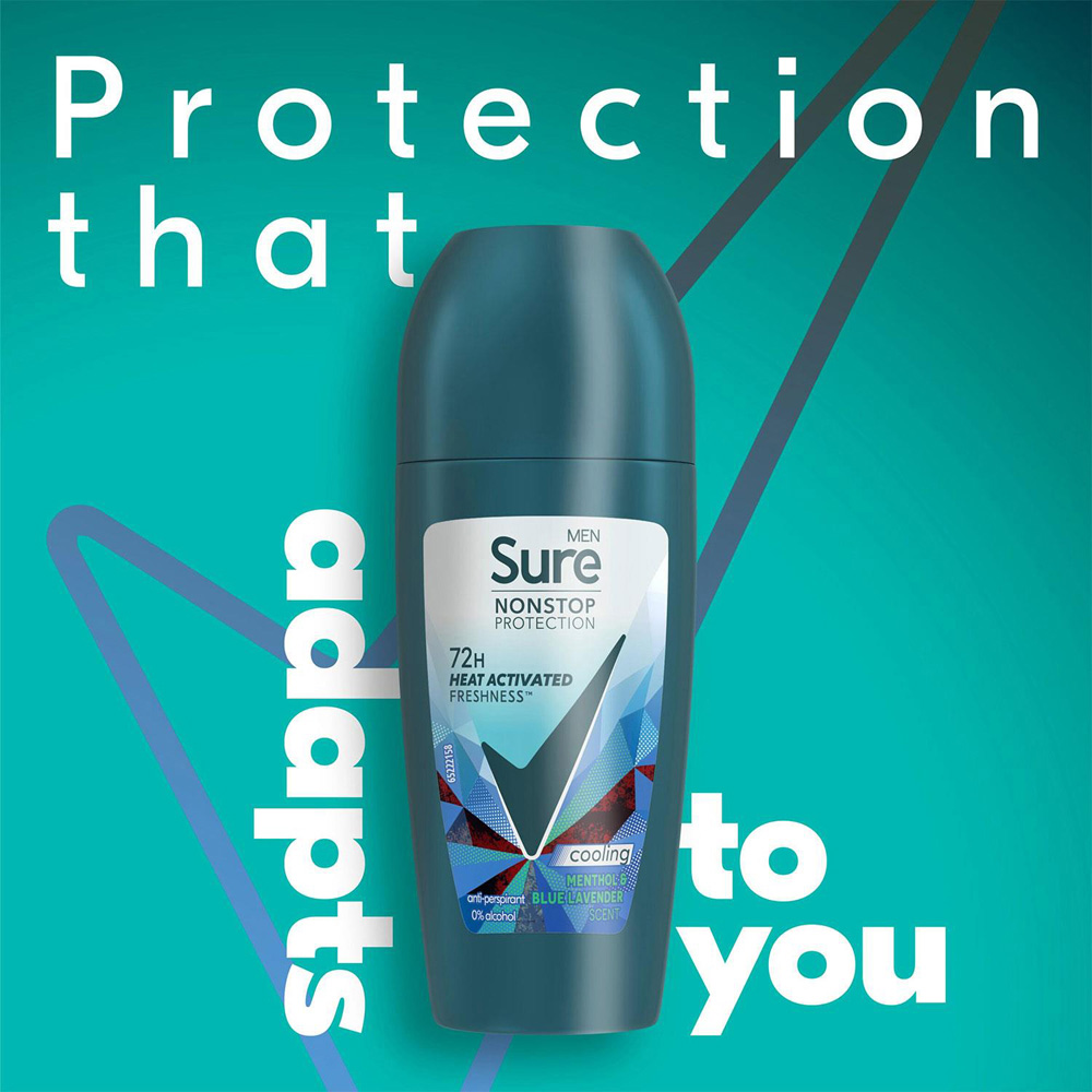 Sure Men Nonstop Protection Menthol and Blue Lavender Antiperspirant Roll On 50ml 6 Pack Image 5