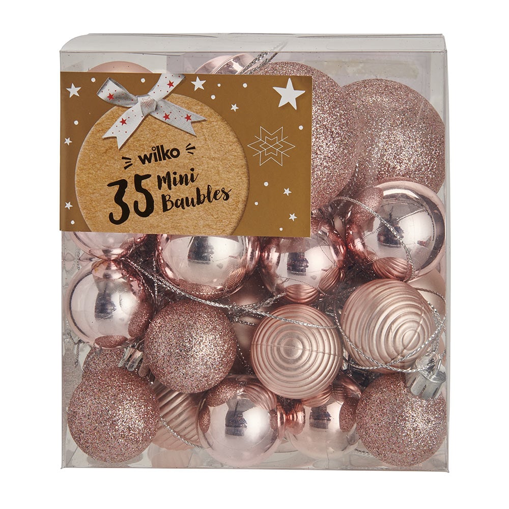 Wilko 35 Pack Small Majestic Mix Pink Baubles Image 1