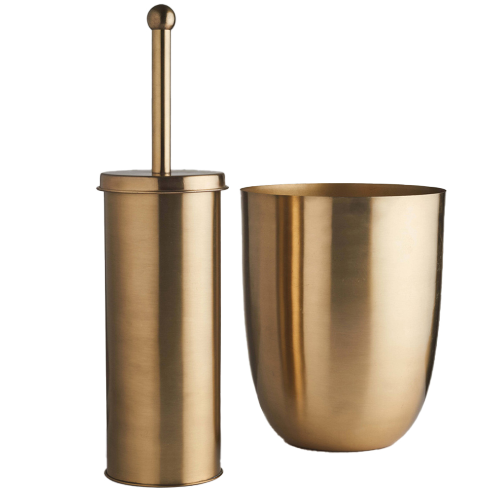 OurHouse Brass Toilet Brush and Bin Image 1