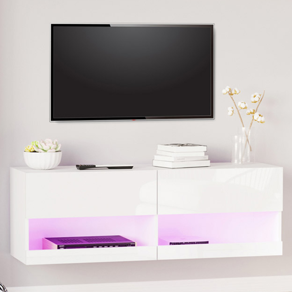 Portland White Wall Mount TV Cabinet with LED Image 1