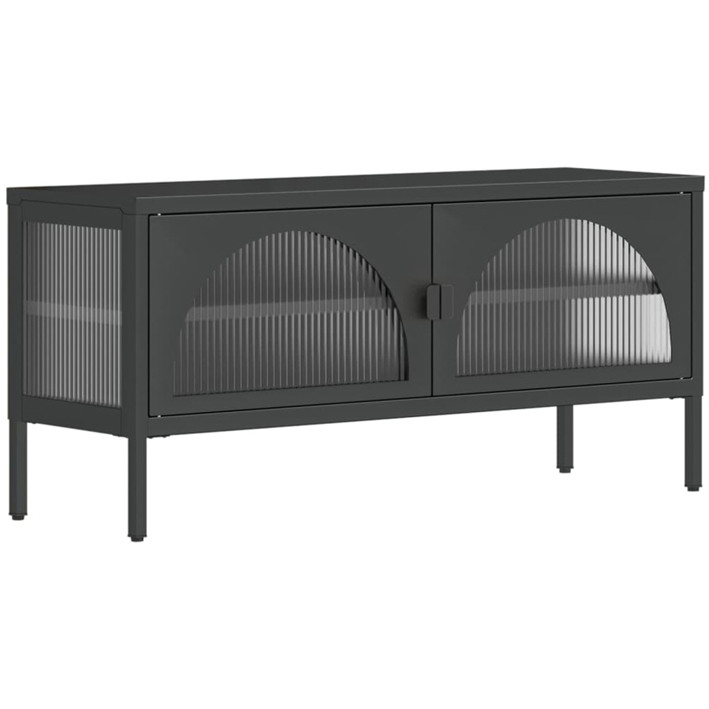vidaXL 2 Door Black Fluted Glass and Steel TV Cabinet Image 2