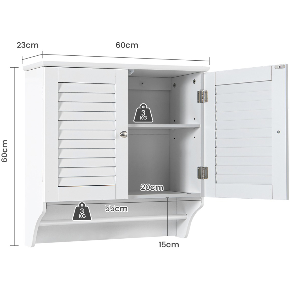 Costway 2 Door White Wall Mounted Storage Cabinet with Towel Bar Image 9