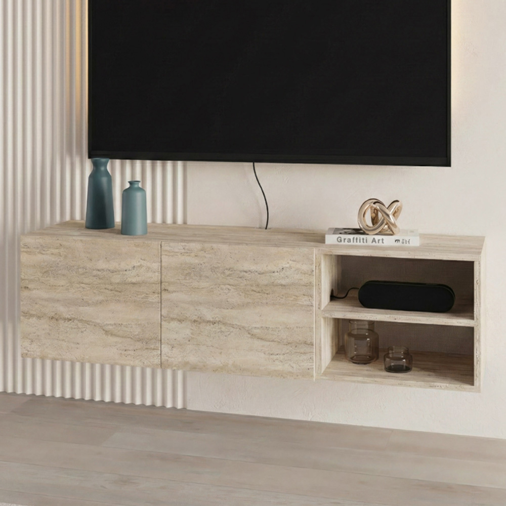 Decortie Conrad 2 Door 2 Shelf Travertine Wall-Mounted TV Stand Image 1