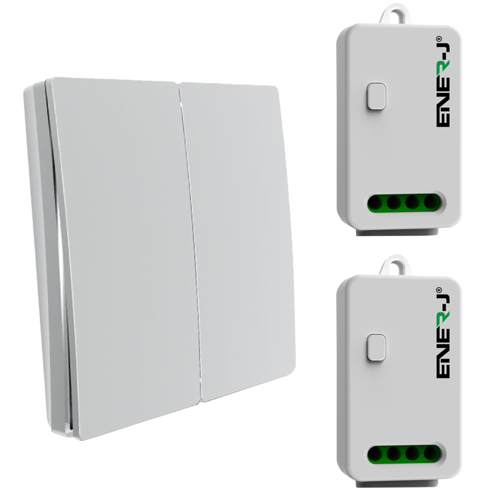 ENER-J ECO 2 Gang Silver Wireless Kinetic Switch and 2 500W RF Receiver Kit Image 1