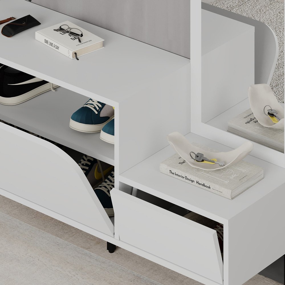 Decortie Mila 2 Door White Mirror Coat Stand and Shoe Cabinet Image 3