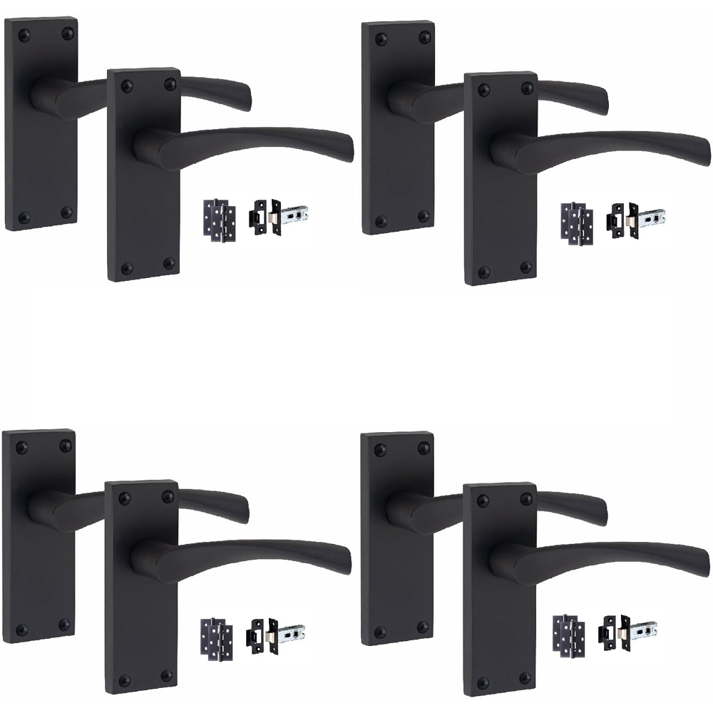 Golden Grace Matt Black Victorian Scroll Astrid Latch Door Handle with Hinge 4 Pack 120 x 40mm Image 1