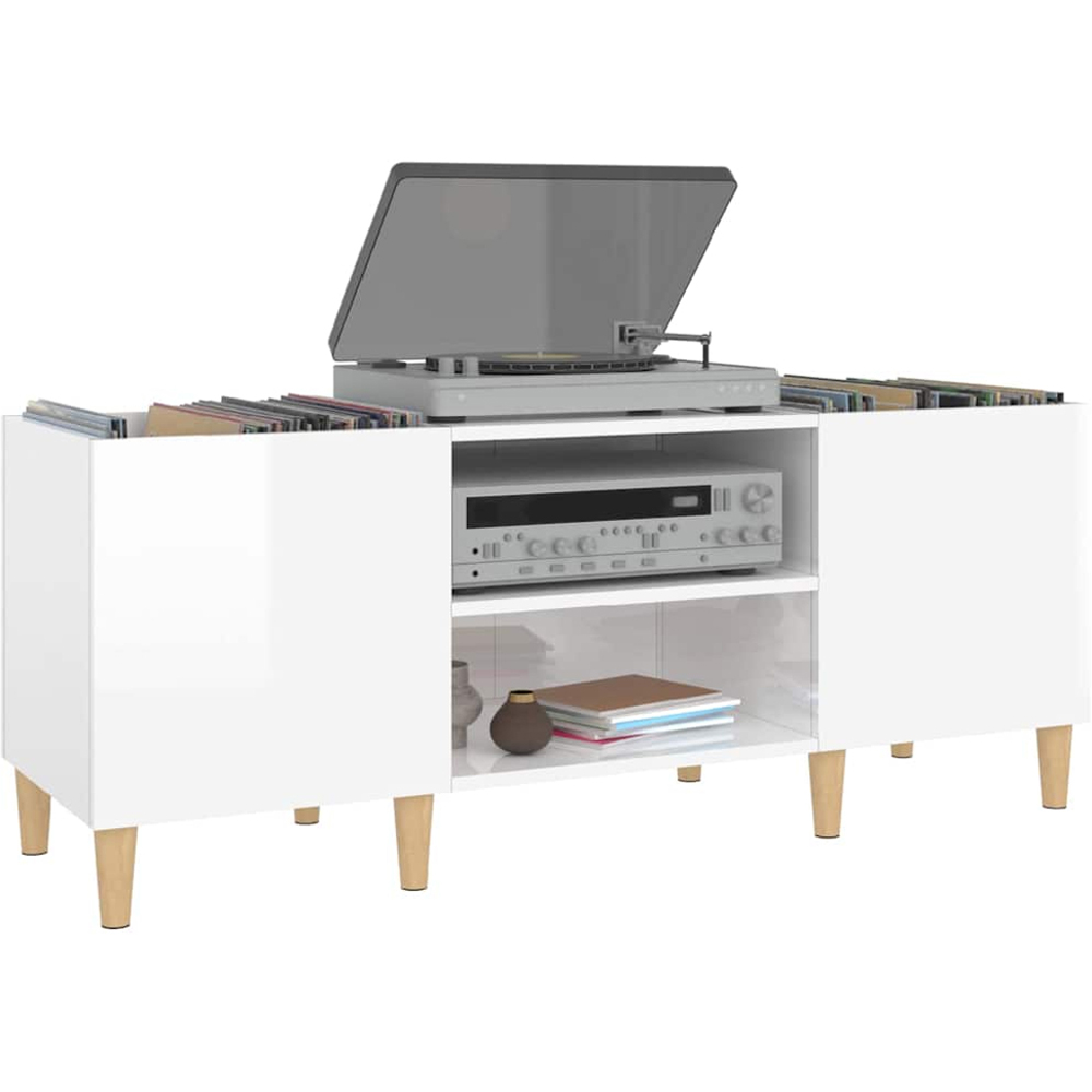 vidaXL 2 Shelf High Gloss White Record Cabinet Image 3
