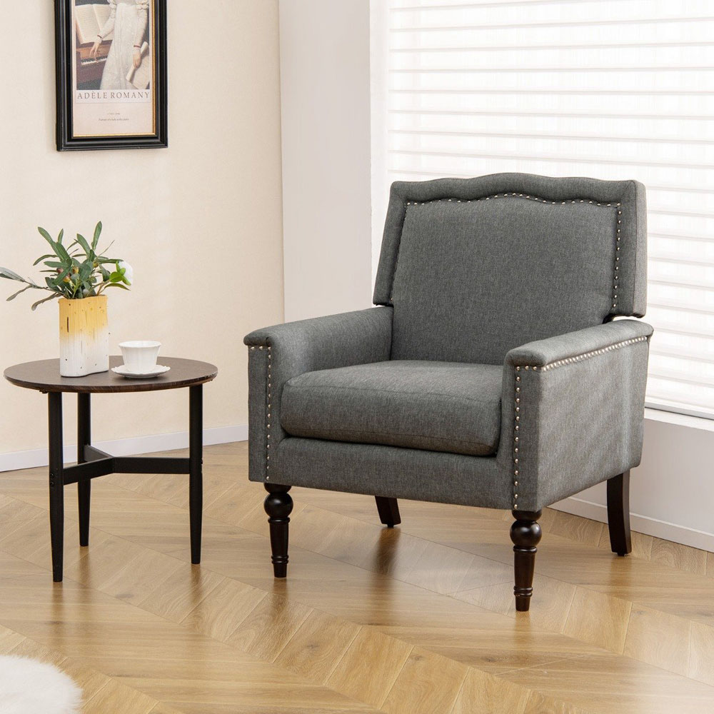 Costway Grey Mid Century Modern Armchair with Thick Cushion Image 3