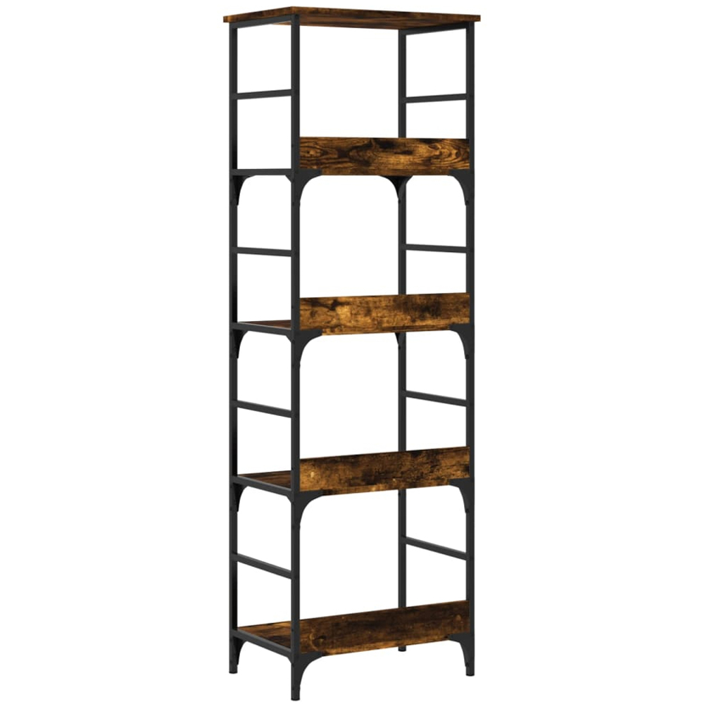 vidaXL 4 Shelf Smoked Oak Wood and Steel Bookcase Image 6