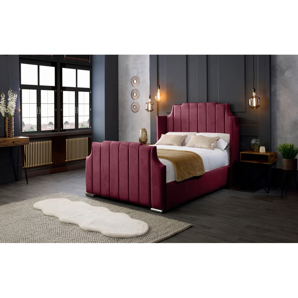 Eleganza Home Nelly Super King Size Maroon Plush Velvet Bed Frame with Winged Headboard Image 4