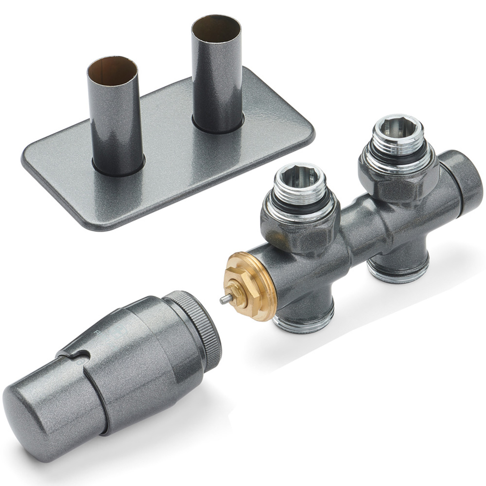 Terma Vario Sparkling Grey Twins Straight Integrated Thermostatic Radiator Valve Set 50mm Image 3