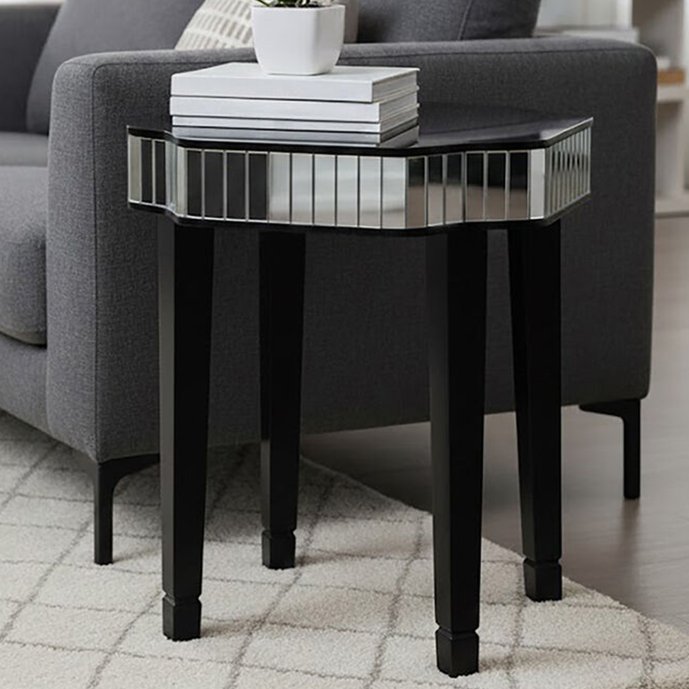 Premier Housewares Clavier Black Mirrored Side Table Image 1