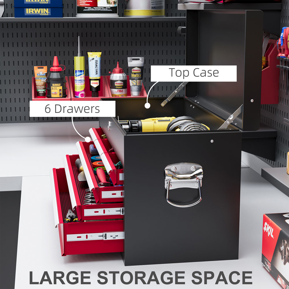 HOMCOM 6 Drawer Red Lockable Metal Tool Chest Image 7