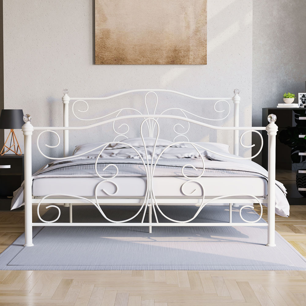Vida Designs Chicago King Size White Metal Bed Frame Image 5