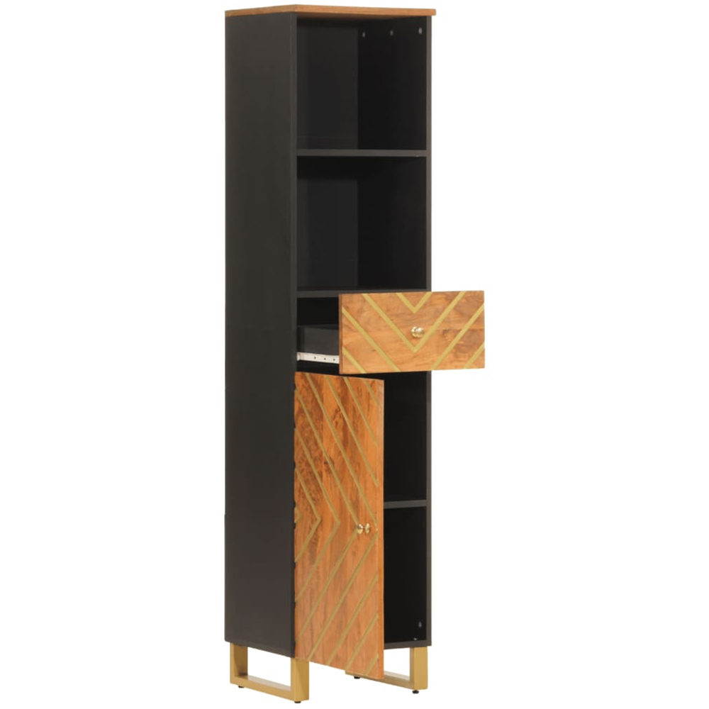 vidaXL Single Door Single Drawer Brown and Black Solid Mango Wood Bathroom Cabinet Image 3