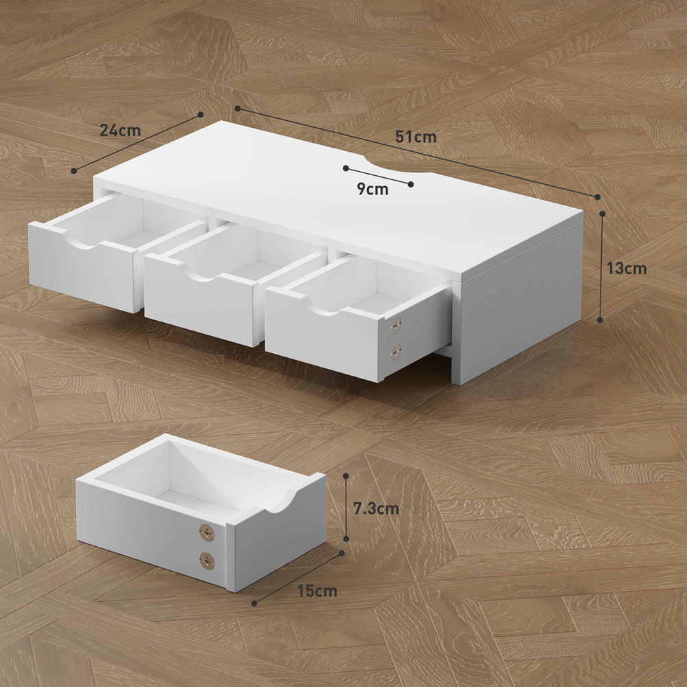 HOMCOM 3 Drawer White Monitor Stand Riser Image 9