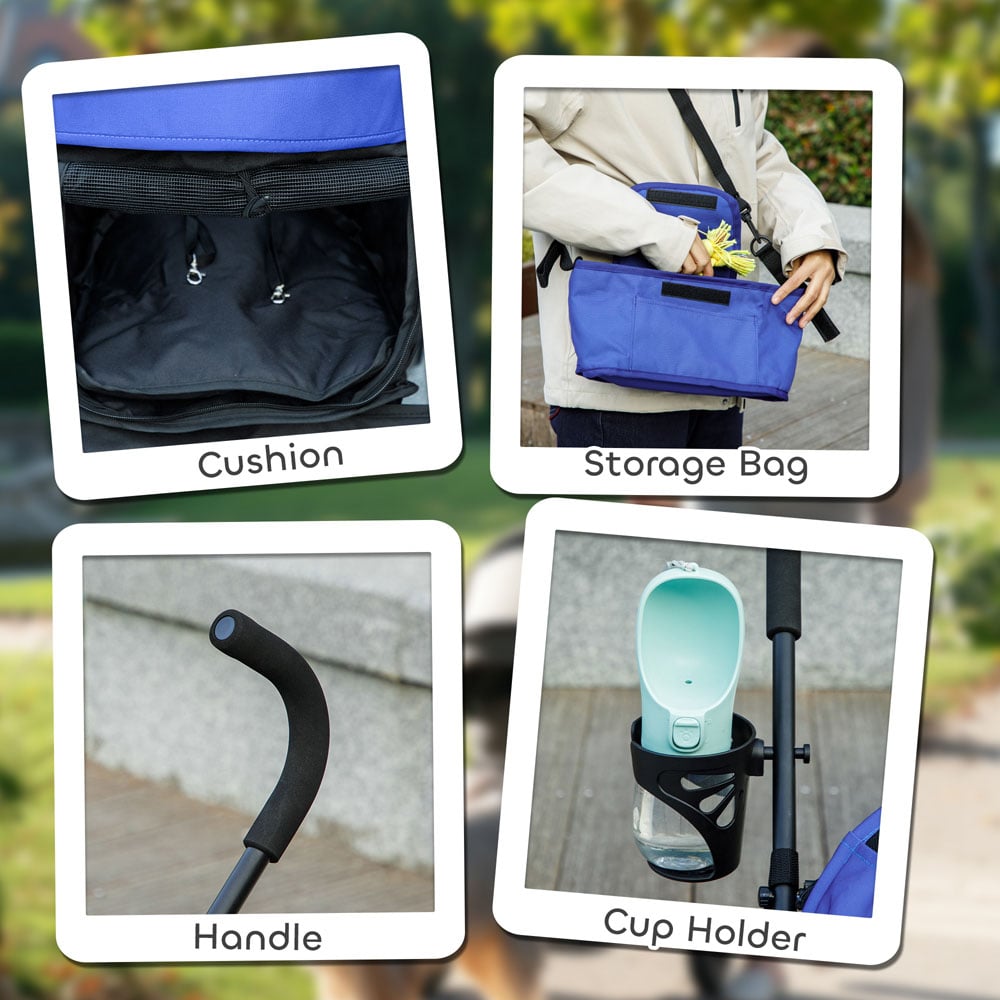 PawHut Dark Blue Lightweight Foldable Mini Dog Stroller Image 7