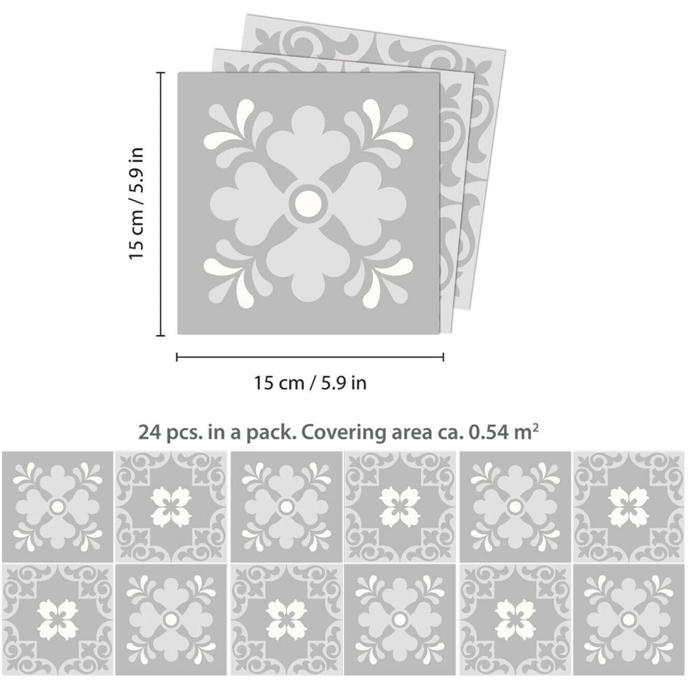 Walplus Ginnie Floral Light Grey Victorian Tile Sticker 24 Pack Image 6