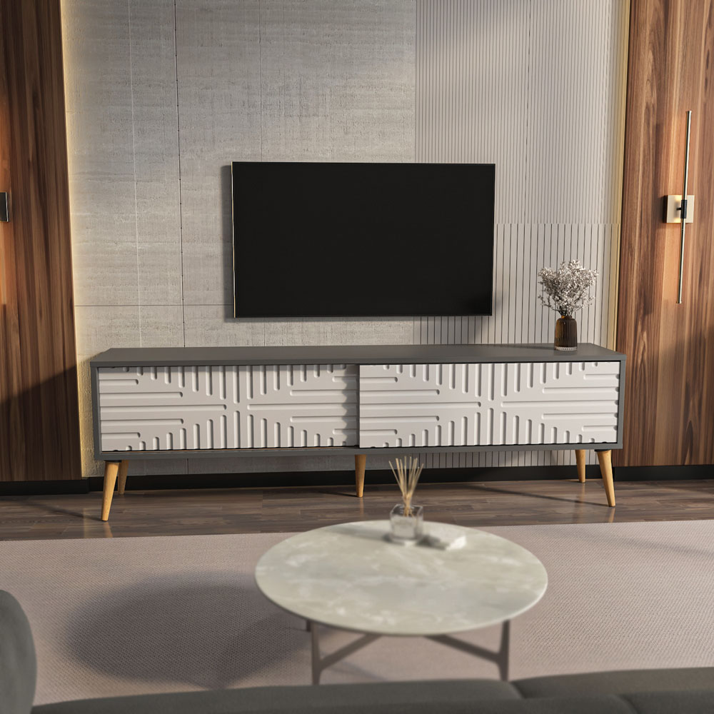 Decorotika Riso 2 Sliding Door Anthracite and White TV Unit Image 6