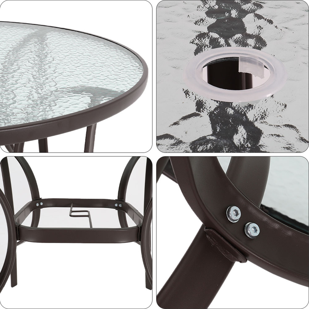 Living and Home 2 Seater Tempered Glass Coffee Table with Parasol Hole Image 4