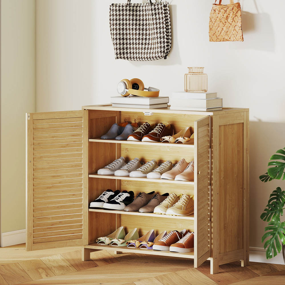 Portland 2 Door Natural Bamboo Louvred Shoe Cabinet  Image 3