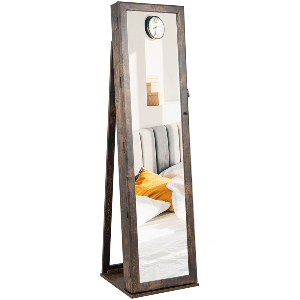 Costway Brown Mirrored Jewellery Armoire with Display Shelf Image 1