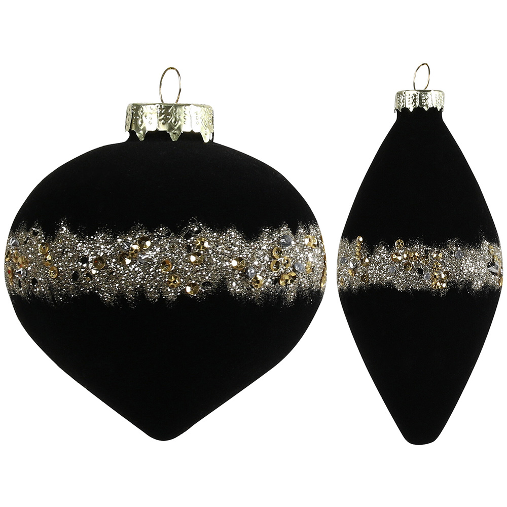 Single Chic Noir Black Flocked Glitter Wrapped Bauble in Assorted styles Image 1