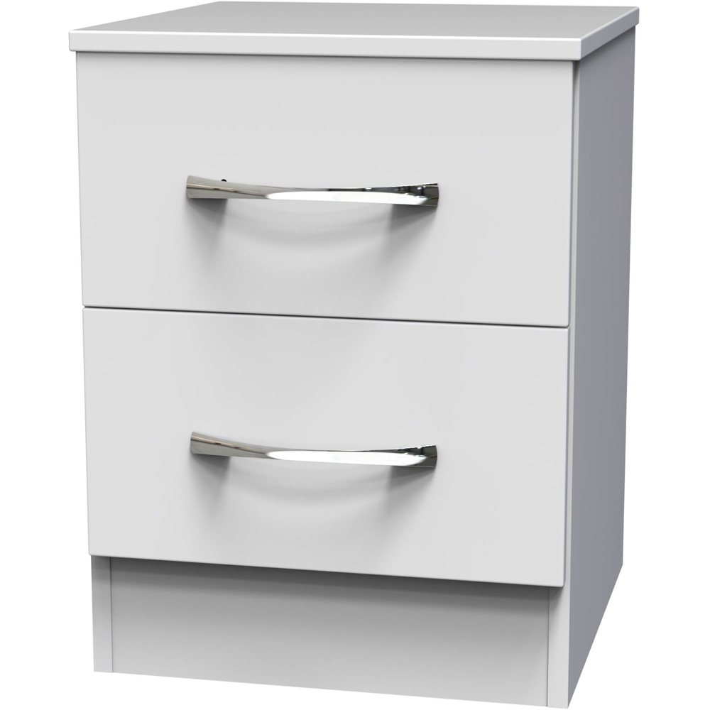 Crowndale Avon 2 Drawer White Matt Compact Bedside Cabinet Ready Assembled Image 2