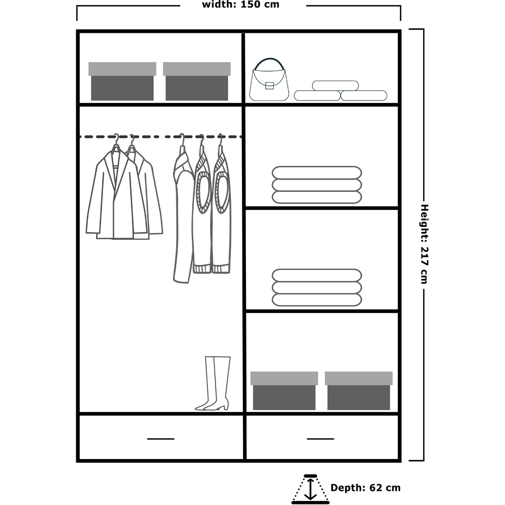 M N Furniture Seliyaa 2 Door 2 Drawer Black High Gloss Sliding Door Wardrobe 150cm Image 5