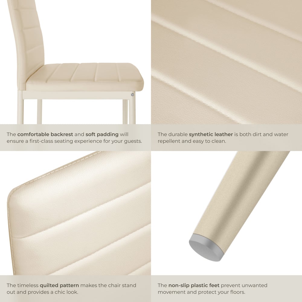 tectake Set of 4 Beige High Backrest Padded Dining Chair Image 6