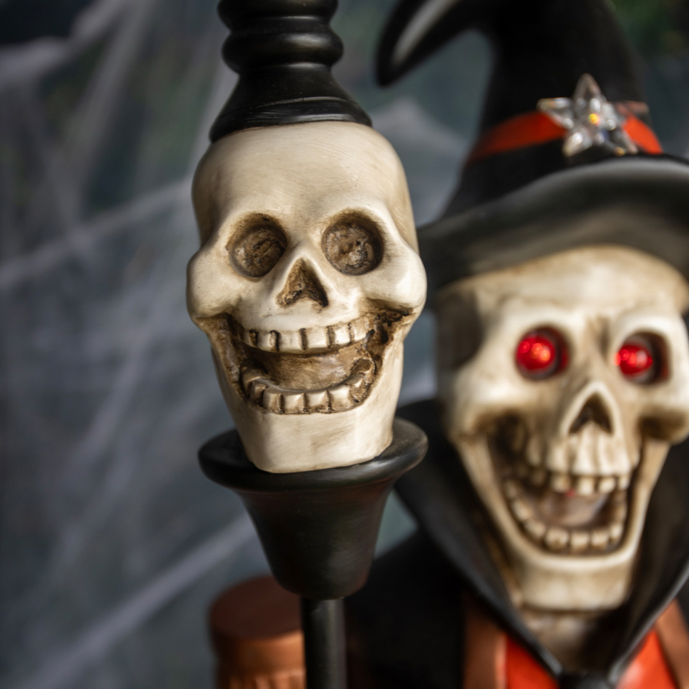Orange and Black Skeleton Nutcracker with Skull Staff Halloween Decoration 4ft Image 4