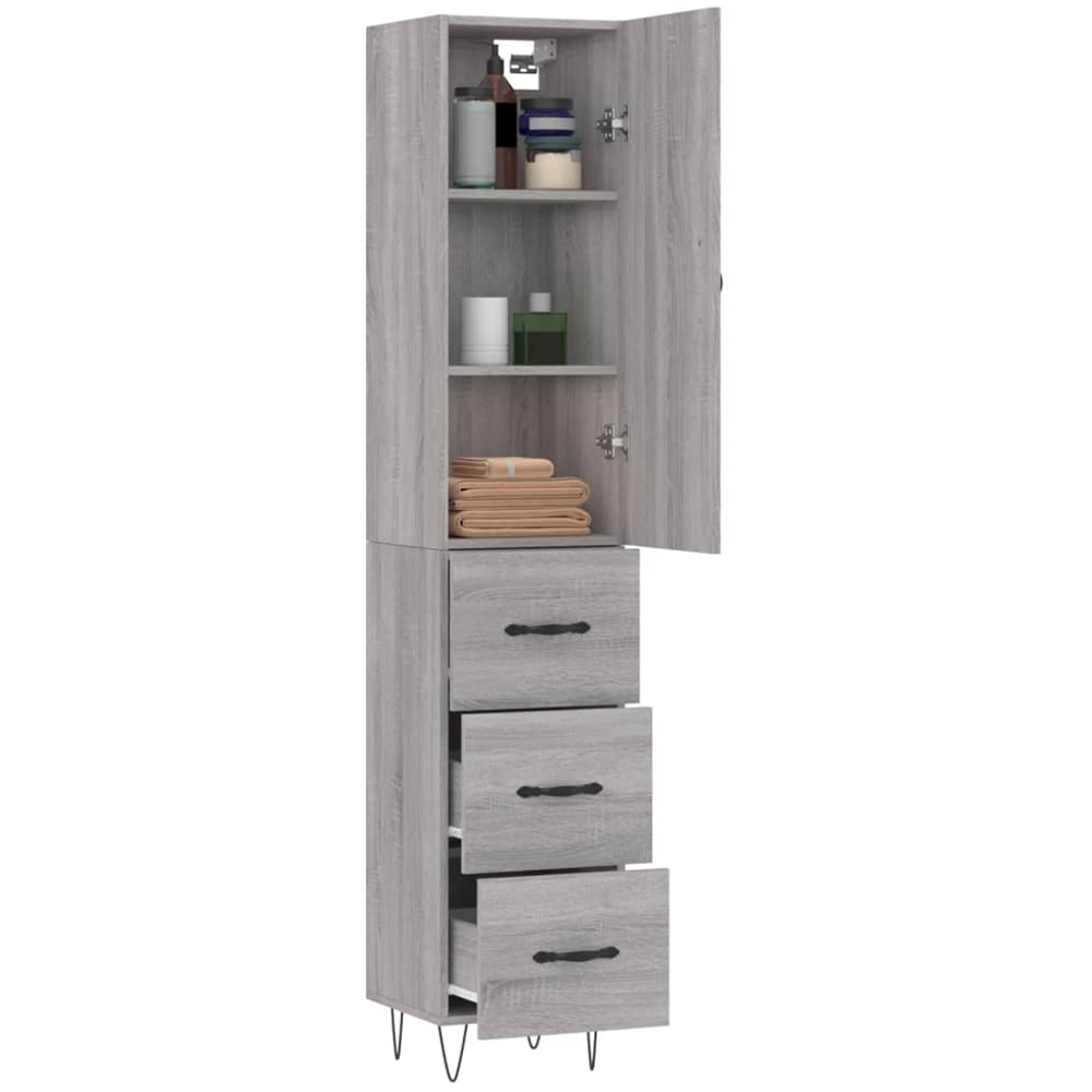 vidaXL Single Door 3 Drawer Grey Sonoma Tall Highboard with Hairpin Legs Image 3