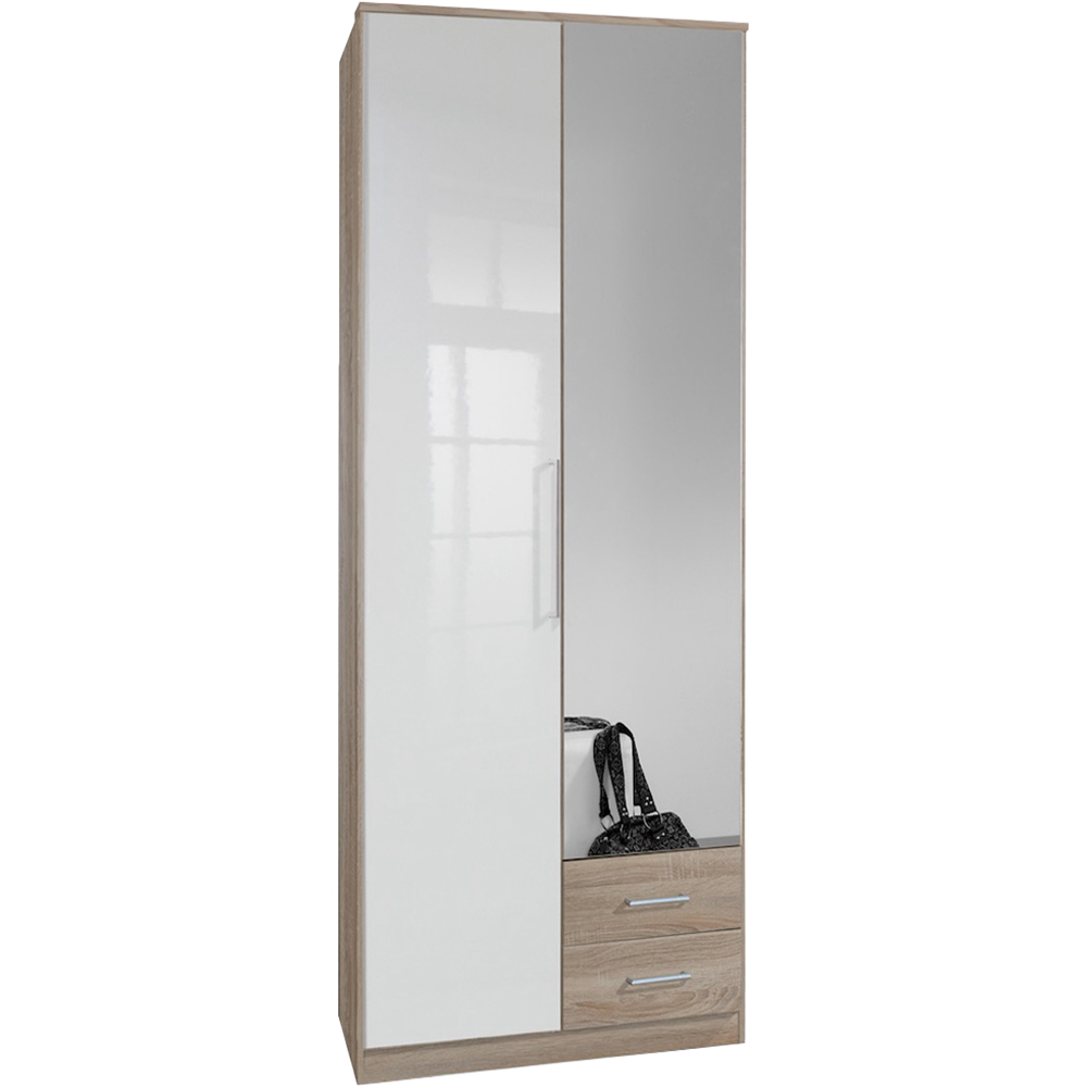 TJ'S Omega 2 Door 2 Drawer Oak and White Gloss Wardrobe Image 2