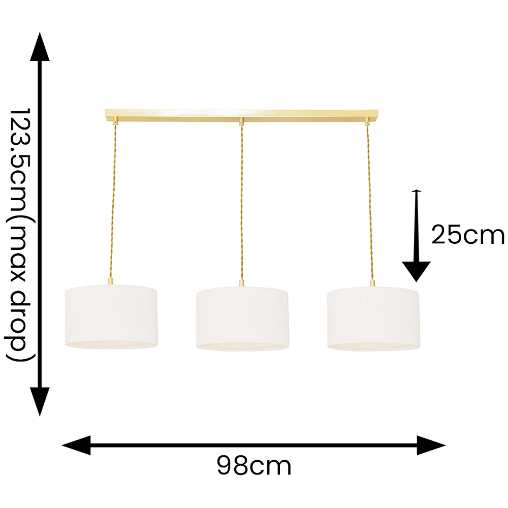ValueLights Reni Cream Boucle Drum Shade 3 Drop Bar Gold Diner LED Ceiling Light Image 7
