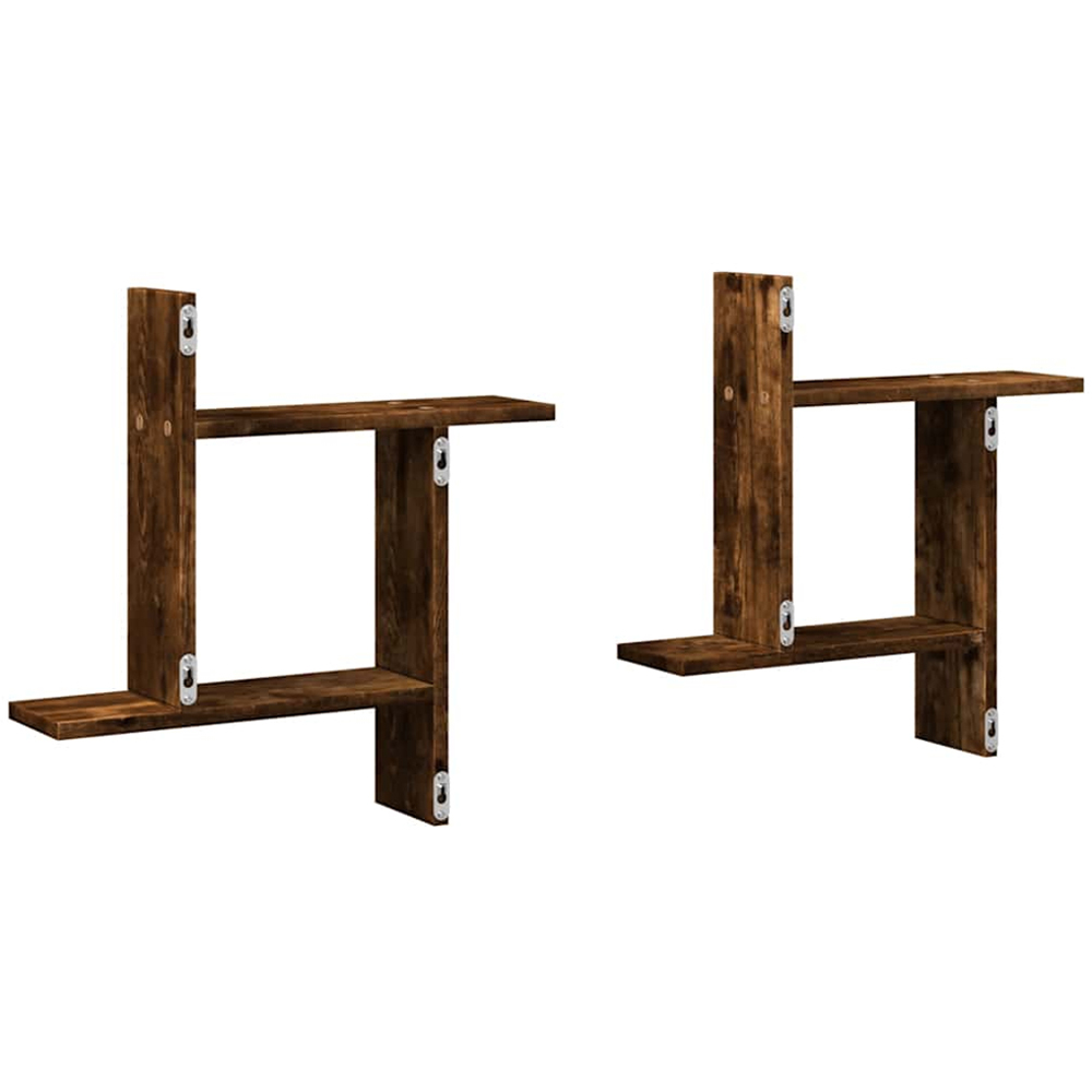 vidaXL 3 Shelf Smoked Oak Wall Shelf Set of 2 Image 6
