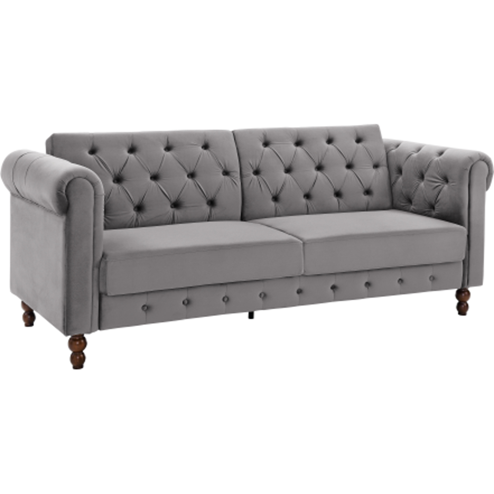 Indoor Living Royal Chesterfield 3 Seater Grey Velvet Sofa Bed Image 2