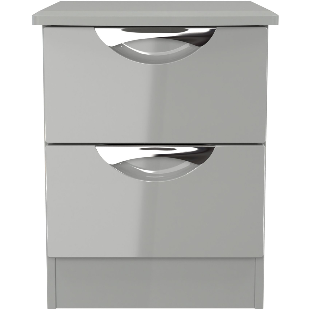 Crowndale Camden 2 Drawer Grey Gloss and Dusk Grey Compact Bedside Cabinet Ready Assembled Image 2