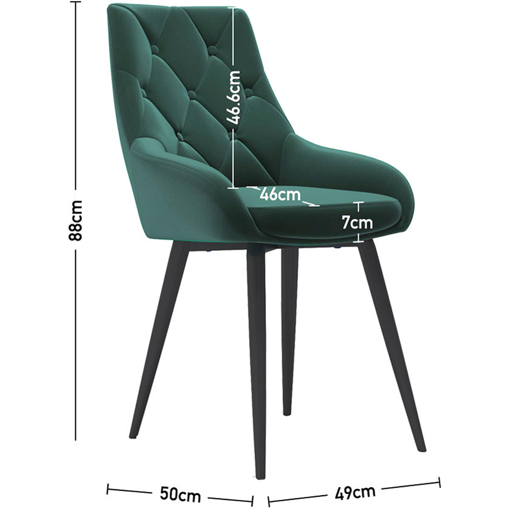 Living and Home Set of 2 Green Velvet Buttoned Dining Chair Image 9