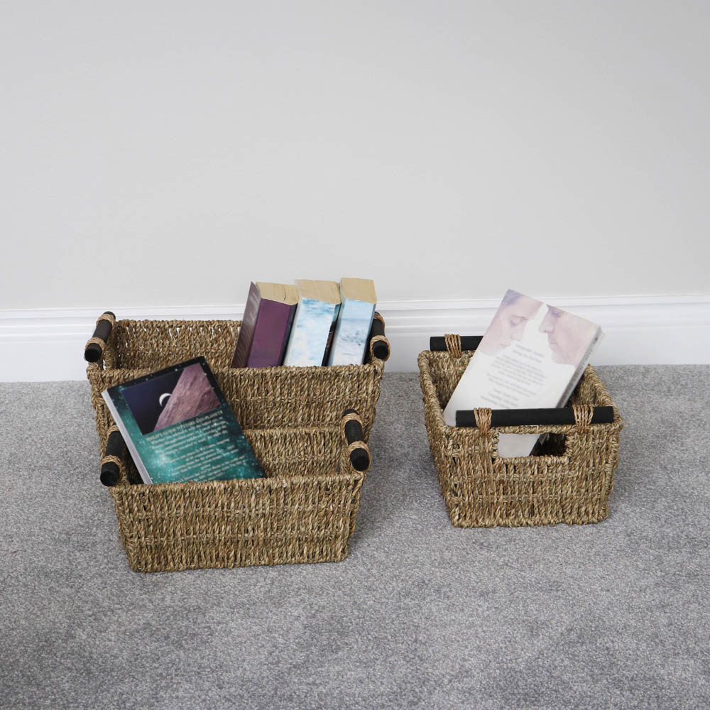 JVL Seagrass Tapered Storage Baskets with Handles Set of 3 Image 7