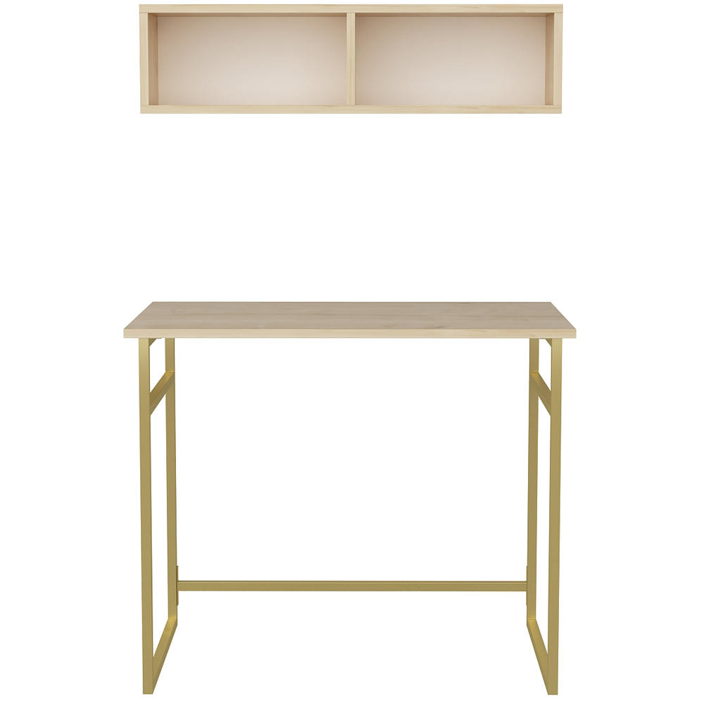 Decorotika Hussum Computer Desk with 2 Section Wall Shelf Gold and Oak Image 3