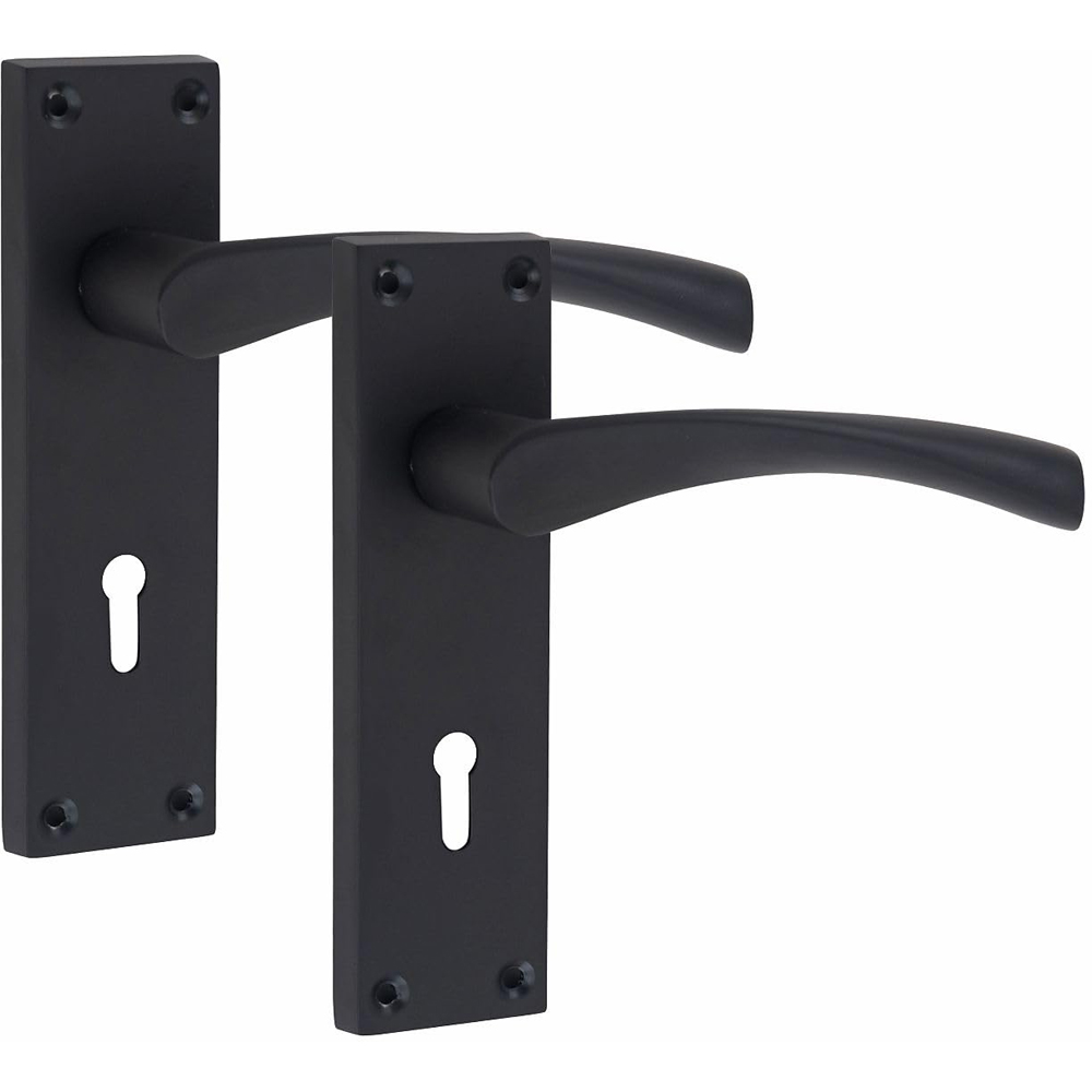 Golden Grace Matt Black Victorian Scroll Astrid Lock Door Handle Set 150 x 40mm Image 2