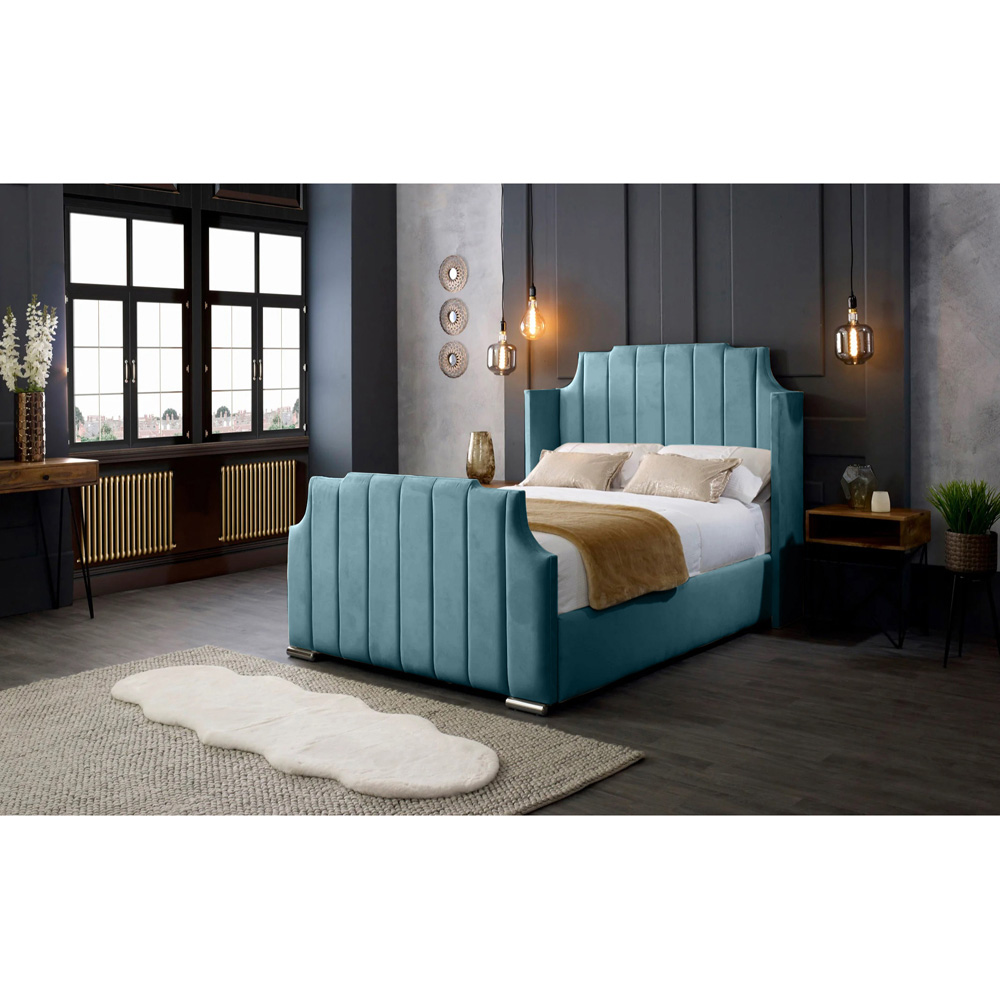 Eleganza Home Nelly Super King Size Duck Egg Plush Velvet Bed Frame with Winged Headboard Image 4