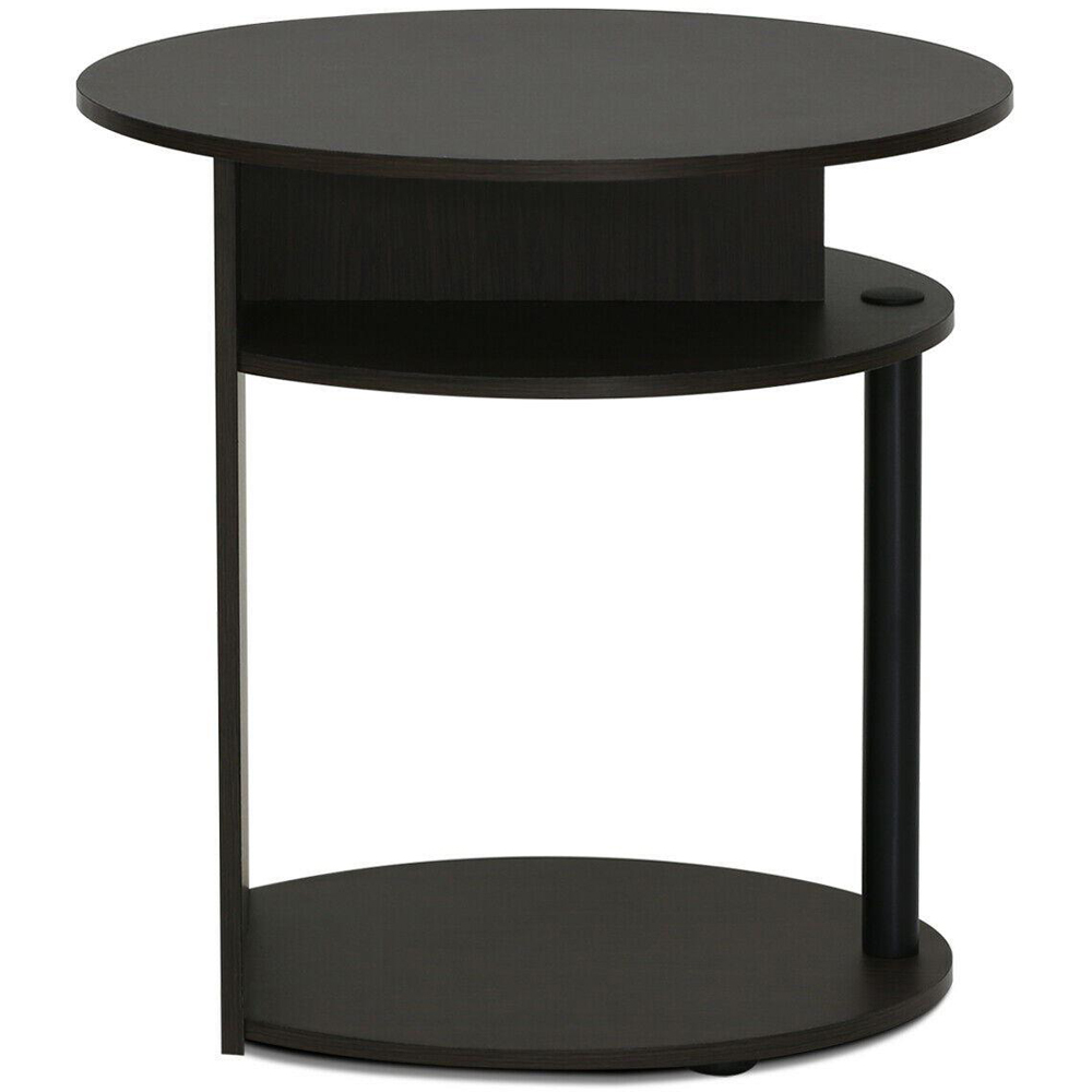 Walplus Jaya 2 Shelf Walnut Simple Design Oval End Table Image 3