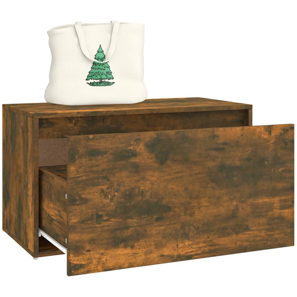 vidaXL Single Drawer Smoked Oak Hall Bench Image 4