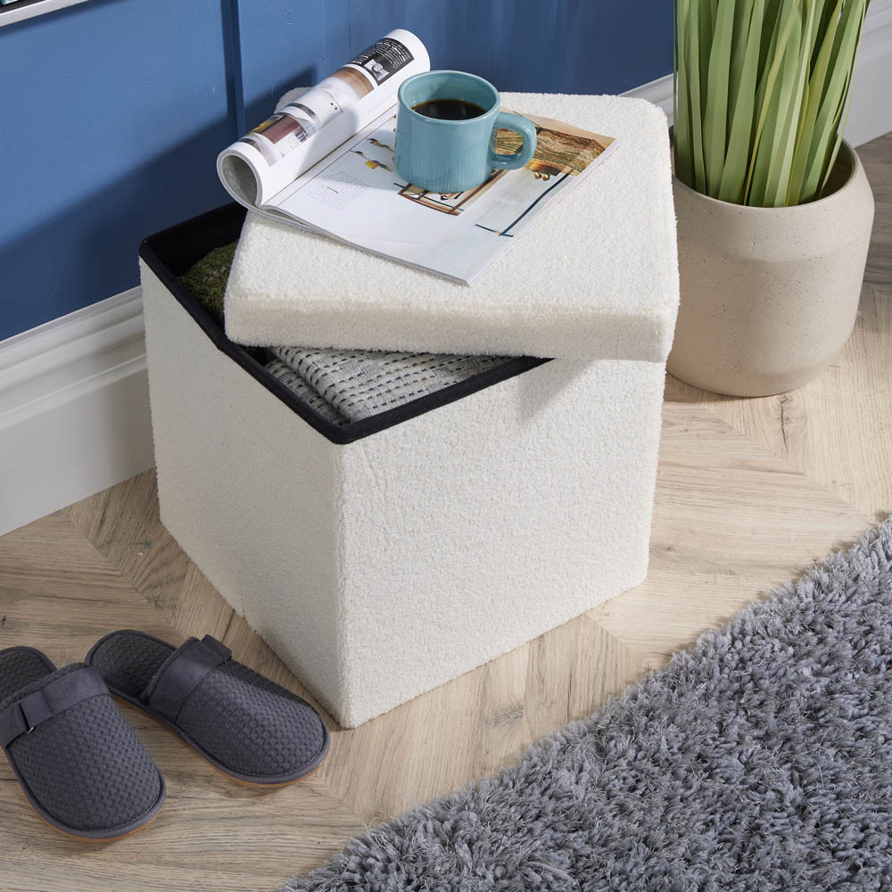 Home Source Cream Teddy Fur Folding Ottoman Image 3