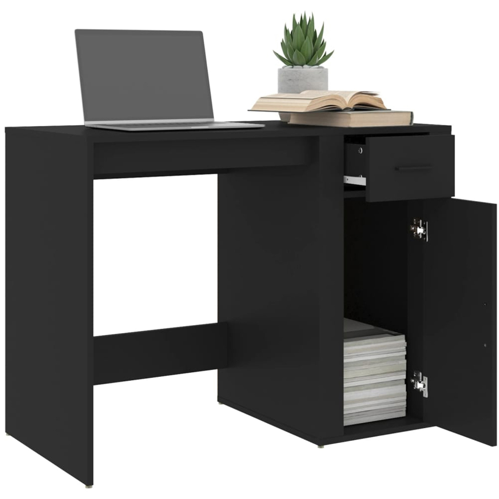 vidaXL Single Door Single Drawer Computer Desk Black Image 4