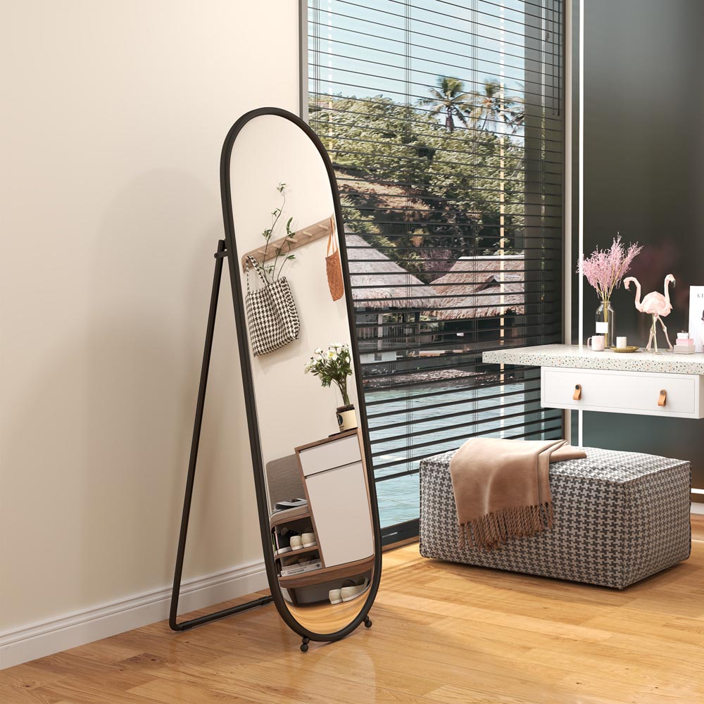 Portland Black Metal Frame Oval Full Length Mirror 160 x 40cm Image 2