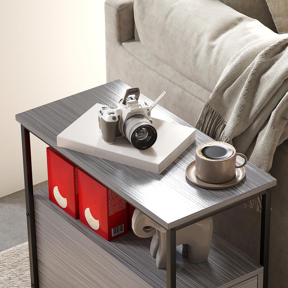 HOMCOM 2 Drawer Grey Narrow End Table Image 3